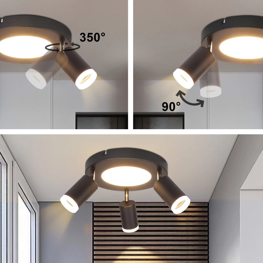 ZMH Faretto da soffitto 3 lampadine GU10 20W camera 3000k nero lampada cucina orientabile 350 orientabile in metallo