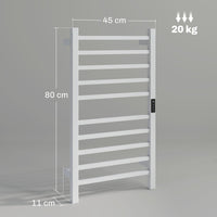 Scaldasalviette Elettrico Smart 45x11x80 cm a 10 Barre con Timer e Display LCD in Acciaio Inox Bianco