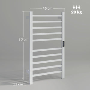 Scaldasalviette Elettrico Smart 45x11x80 cm a 10 Barre con Timer e Display LCD in Acciaio Inox Bianco