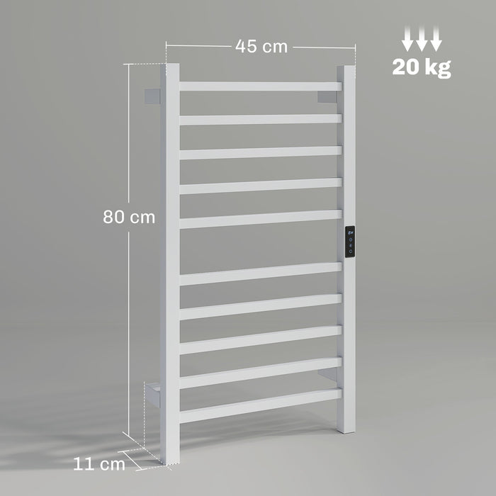 Scaldasalviette Elettrico Smart 45x11x80 cm a 10 Barre con Timer e Display LCD in Acciaio Inox Bianco