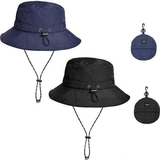 Set di due cappelli da pesca pieghevoli - Impermeabili - Adattabili - Resistenti al vento - Outdoor - Set di due con anelli di chiusura - Cappello da sole