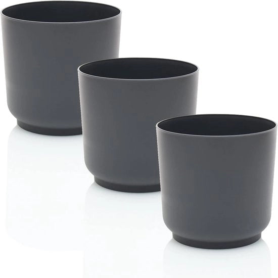 Set di vaso di plastica per piante - 3 pezzi - 15 cm - antracite - vaso di piante indeformabile per interni ed esterni