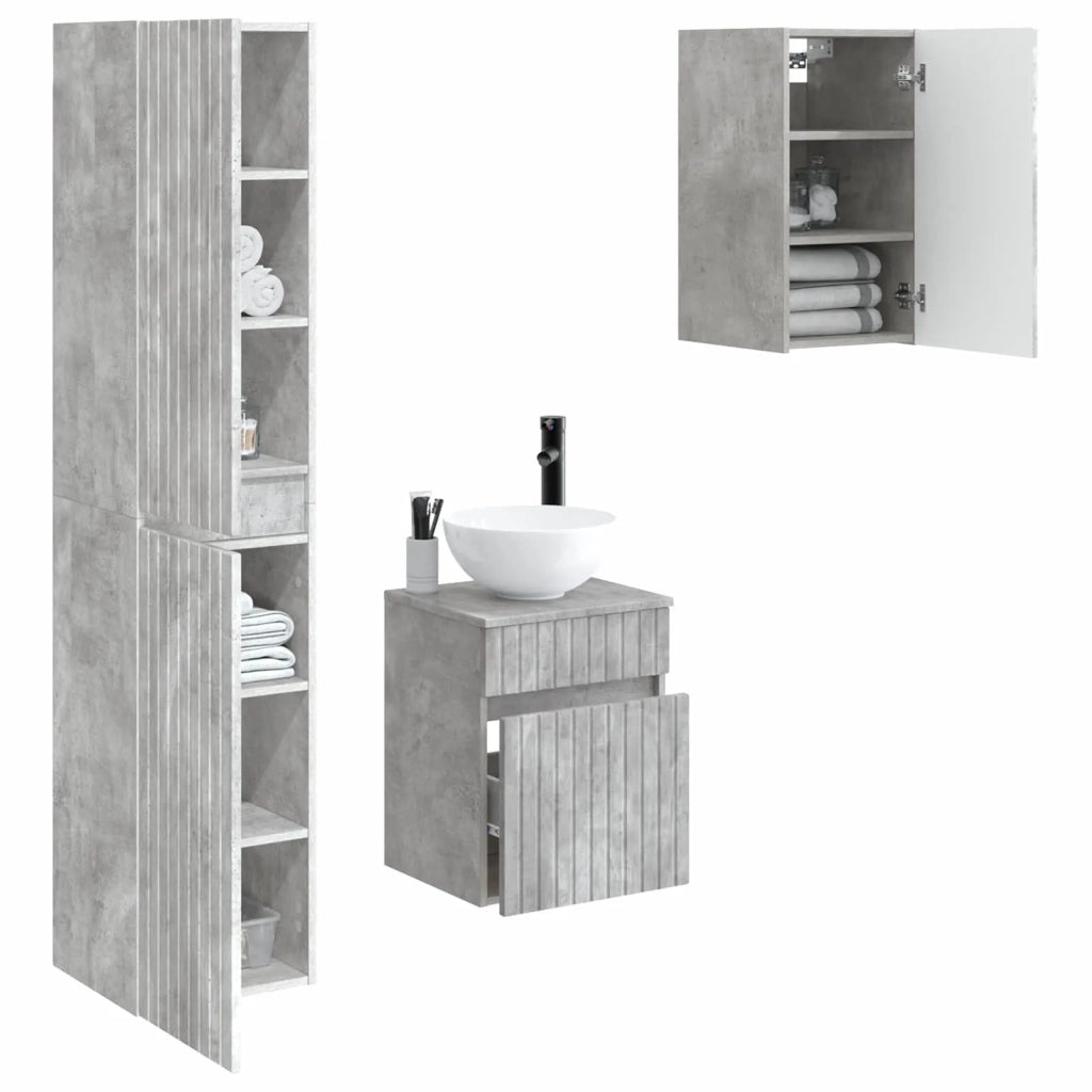 Set di mobili per il bagno 3 pz Grigio Cemento 3406086