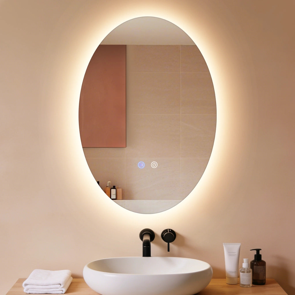 ZMH Specchio da bagno ovale LED 50x70 cm parete IP44 interruttore touch antiappannante dimmerabile 3000K-6500K