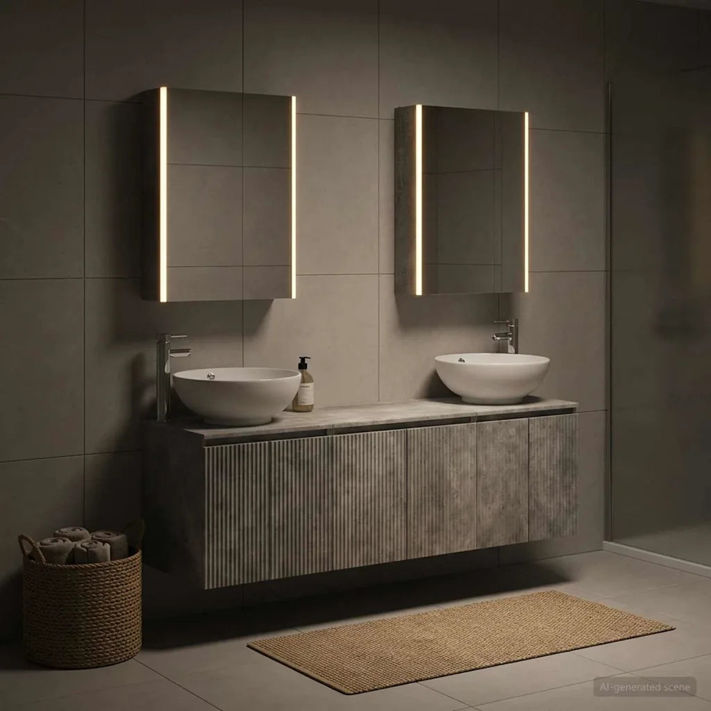Set di Armadi da Bagno 5 pz Grigio Cemento Legno ingegnerizzato