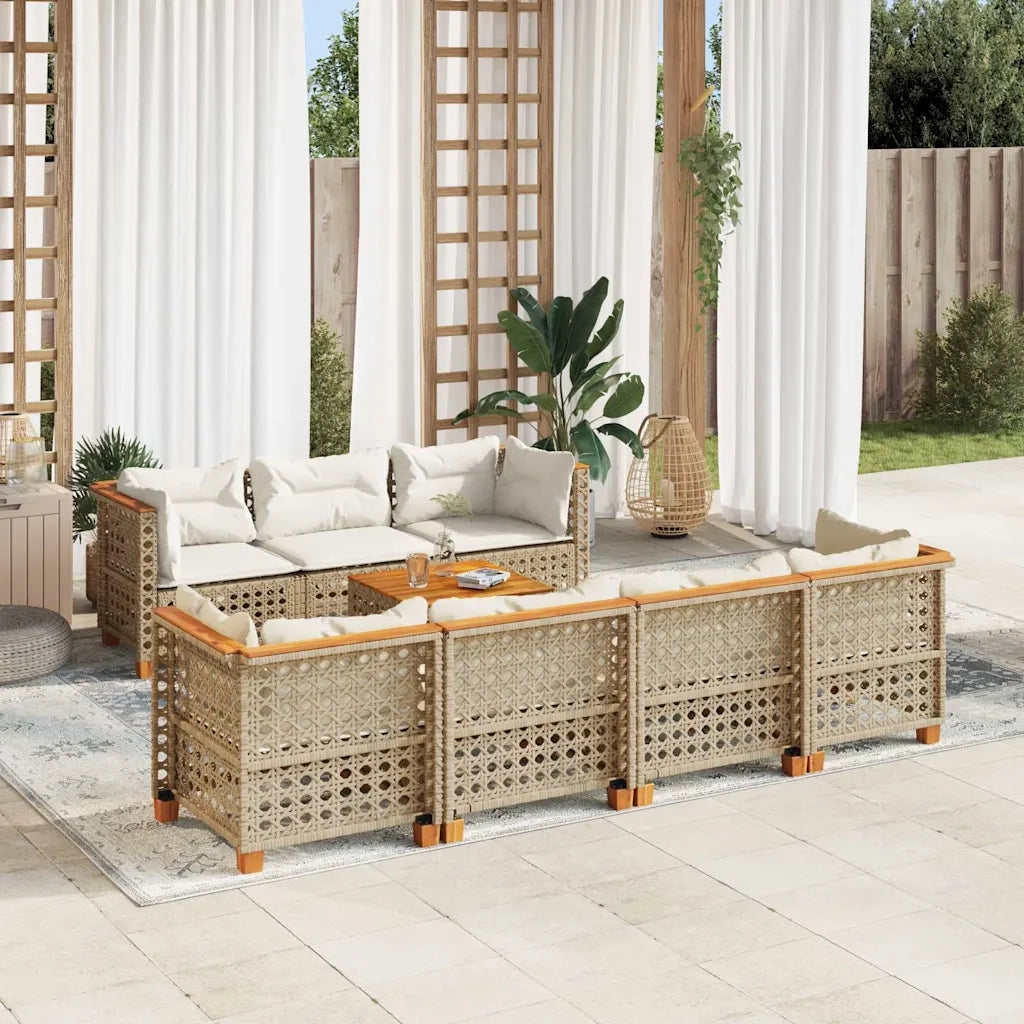 Set Divano da Giardino 8 pz con Cuscini Beige in Polyrattan
