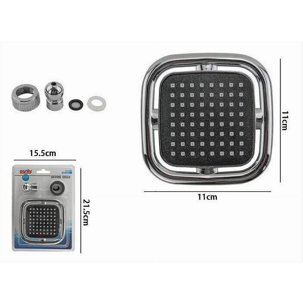 Trade Shop - Soffione Doccia Quadrato 11x11 Cm Ugelli Fori Bagno Miscelatore Accessori 69281 -