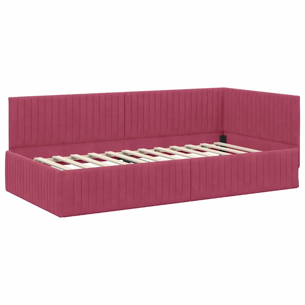 Cornice del letto ad angolo Rosso Vino 100 cm x 200 cm Velluto 42016280