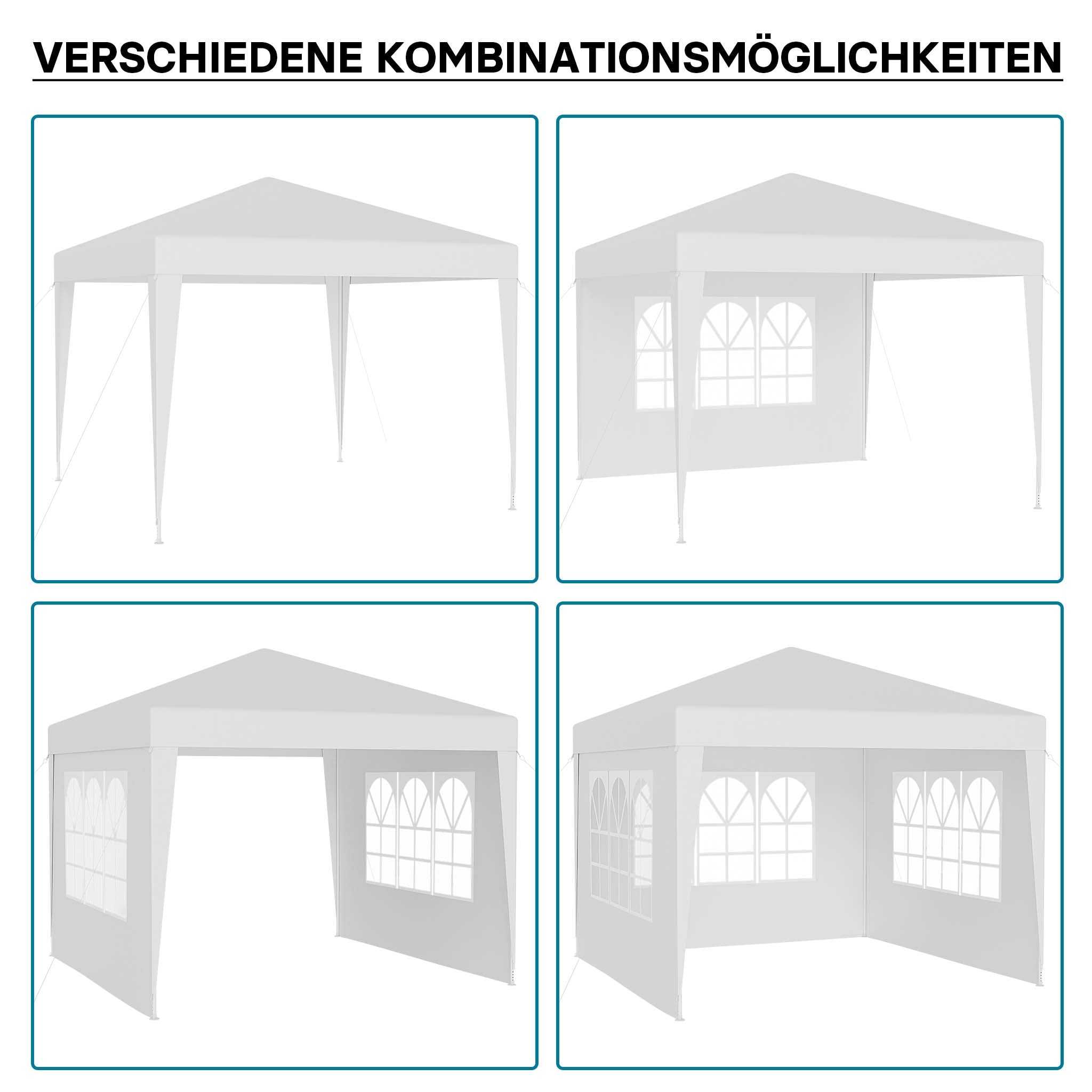 Gazebo 3 x 3 m in bianco con protezione UV 50+, tendone da giardino con lati rimovibili, tenda da festa con finestre, ad esempio per terrazze e festival