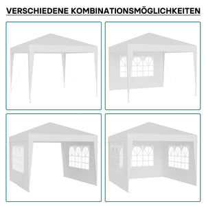 Gazebo 3 x 3 m in bianco con protezione UV 50+, tendone da giardino con lati rimovibili, tenda da festa con finestre, ad esempio per terrazze e festival