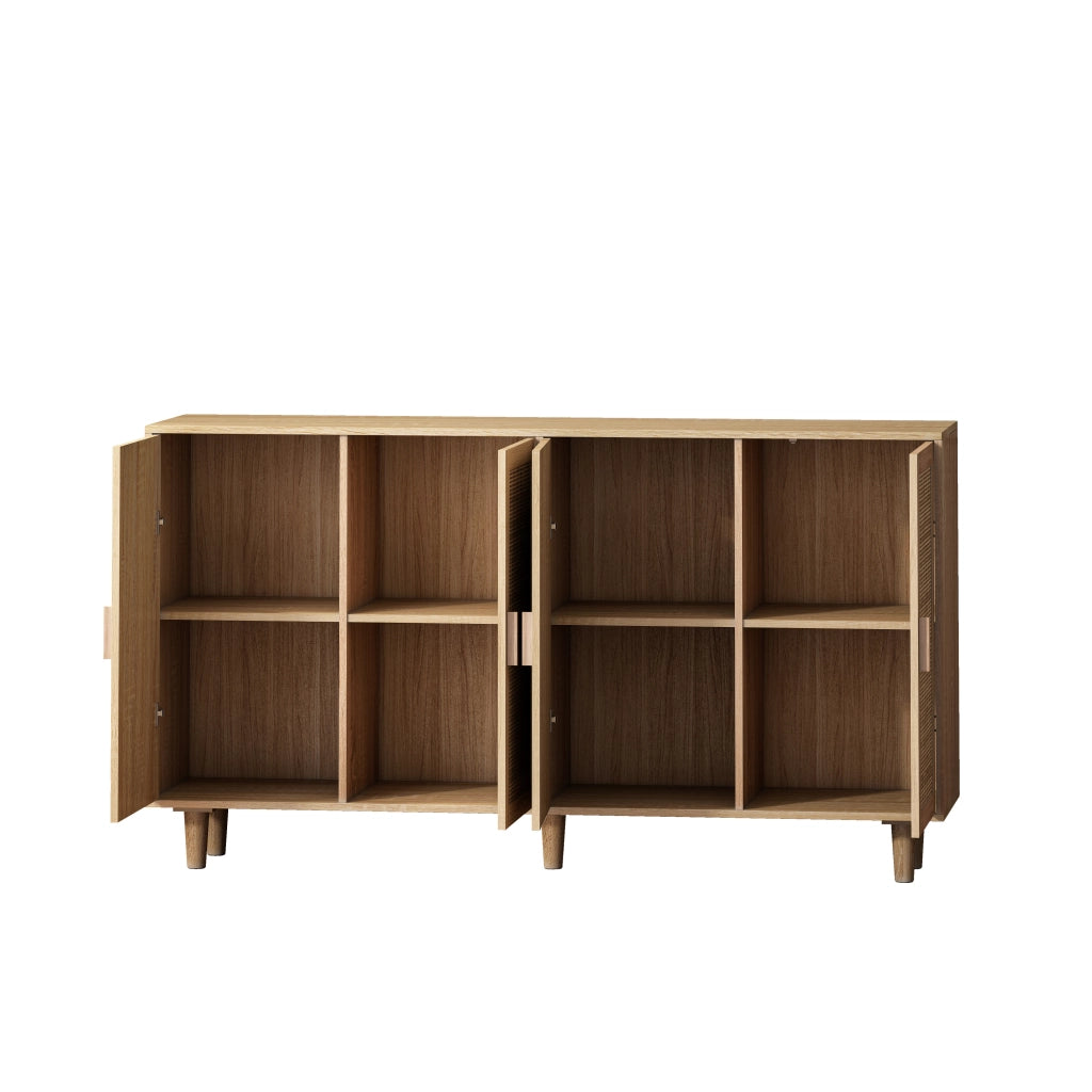 Credenza alta con 4 ante e ripiano regolabile per soggiorno in truciolare 158 x 40 x 88 cm naturale