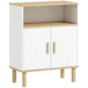 Mobile Bagno Autoportante Canettato 60x29,5x76,5 cm con Ripiano Regolabile Bianco e Legno di Pino Naturale