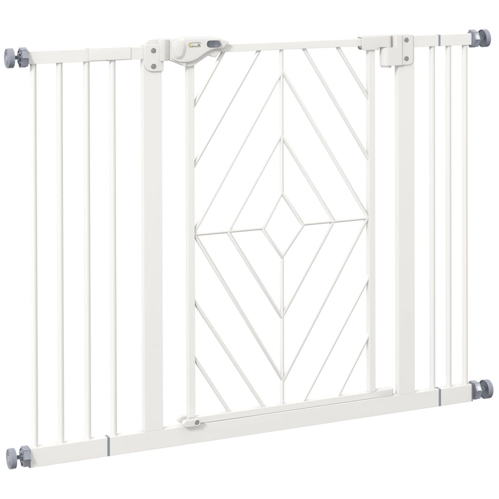Cancelletto per scale per cani, porta automatica, senza foratura, barriera 74-100 cm, bianco