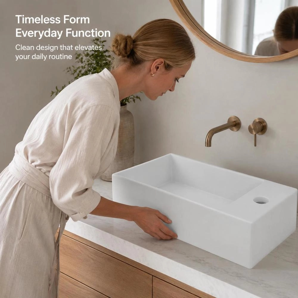 Bathroom Washbasin With Overflow, Ceramic, Matte White