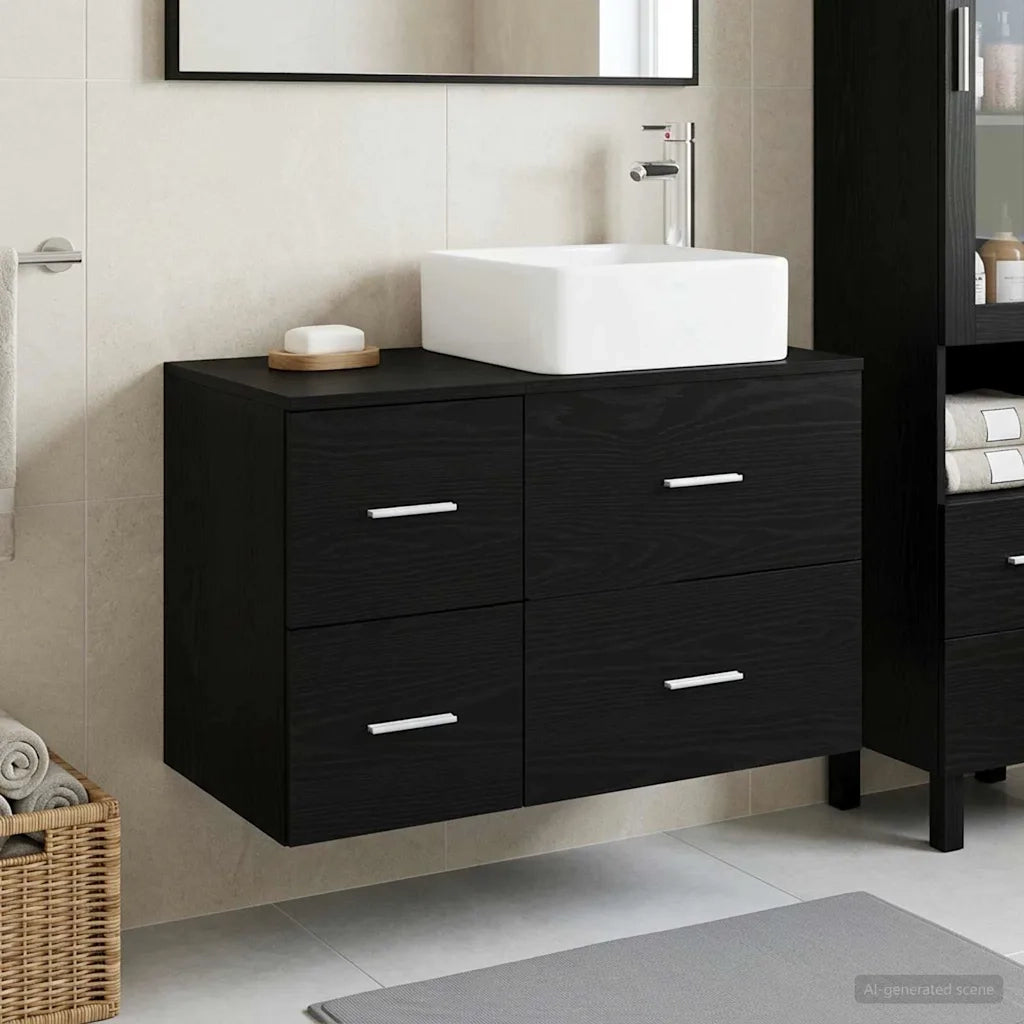 Set di mobili per il bagno 2 pz Rovere Nero 3403977