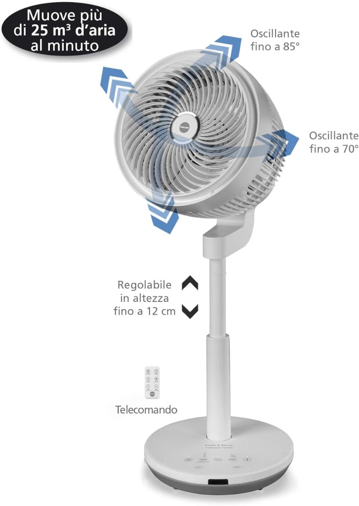 Macom enjoy & relax 992 tornado tower, ventilatore a piantana, bianco