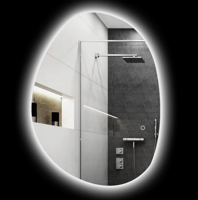 Specchio da bagno LED regolabile in vetro temperato 80x60x5 cm, argento