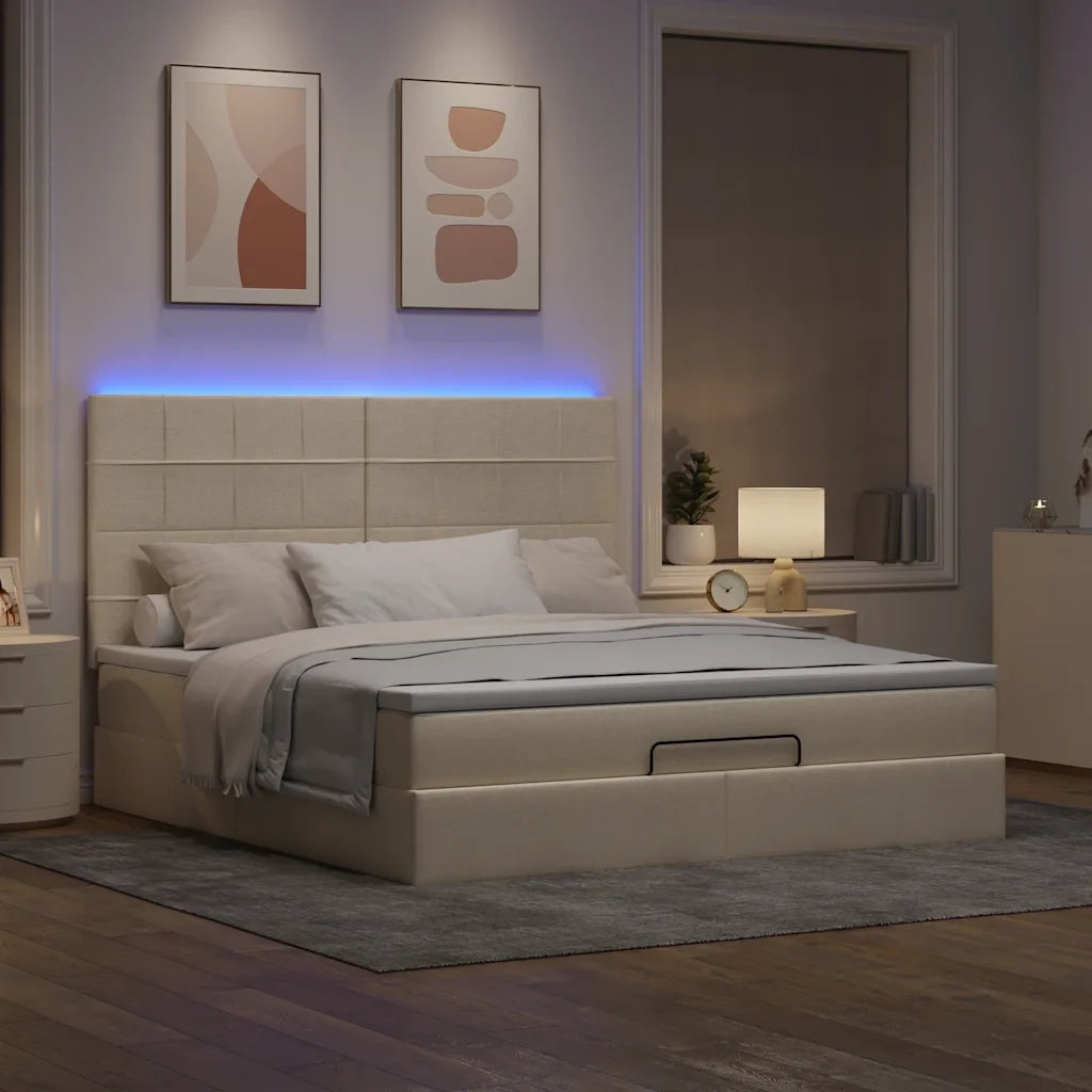 Struttura Letto Pouf con Materasso Crema 160x200 cm in Tessuto 3314022