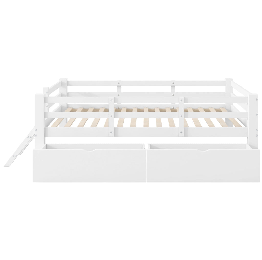 Letto a piattaforma 90x200 cm con 2 cassetti in MDF e compensato bianco
