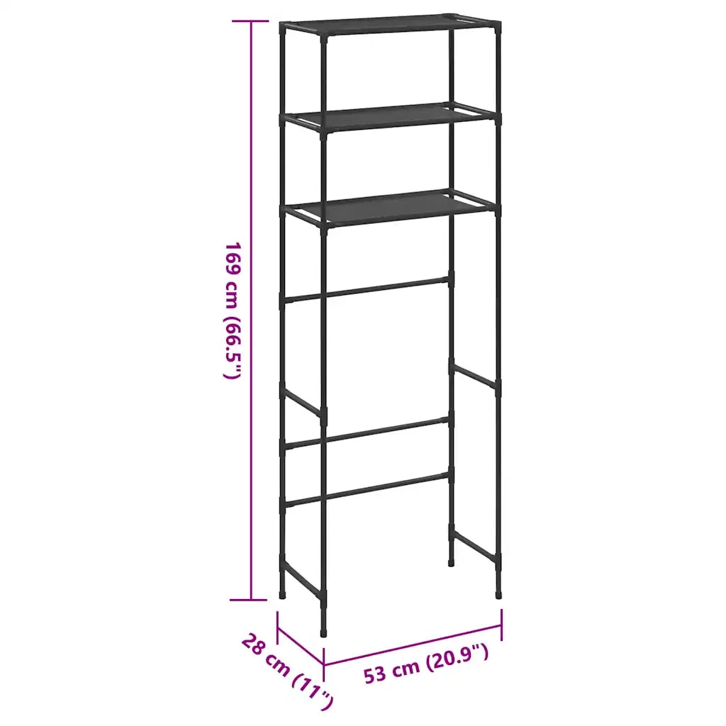 Scaffale per Bagno con 3 Ripiani Nero 53x28x169 cm CFW1002506
