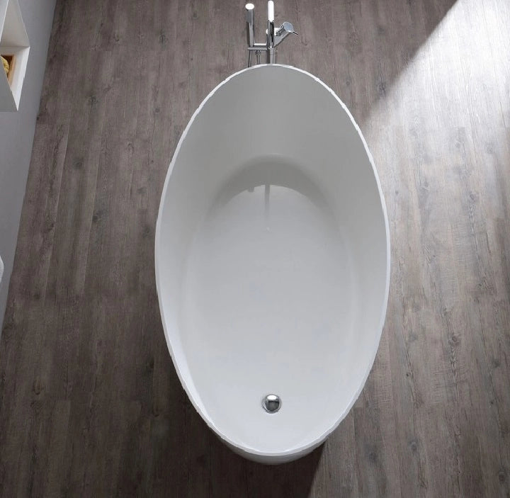 Vasca da bagno moderna freestandig in marmo resina ovale bianca 160cm Badok Lamap