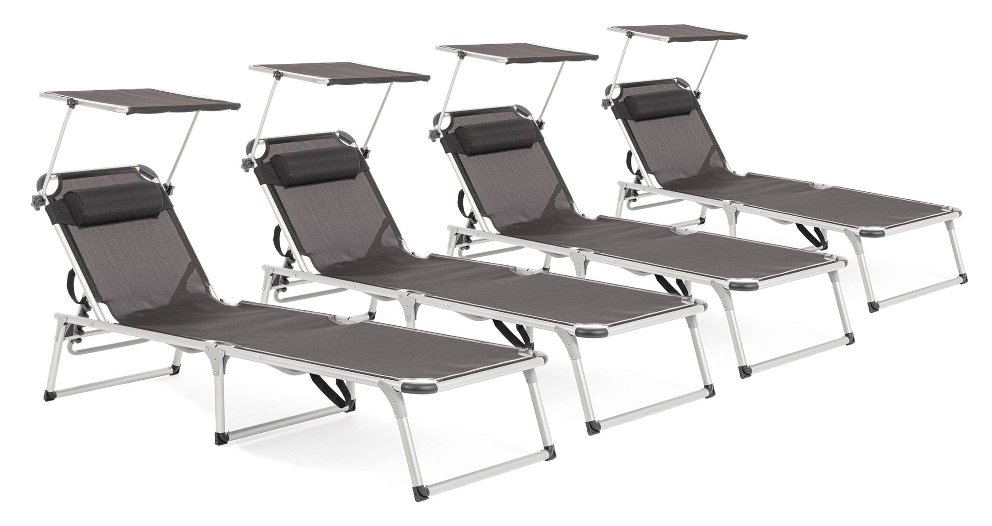 Set 4 Lettini Prendisole da Giardino con Tettuccio 58x193x76 cm in Alluminio Cayo Antracite