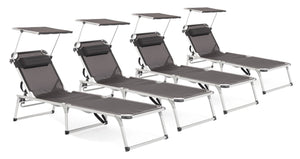 Set 4 Lettini Prendisole da Giardino con Tettuccio 58x193x76 cm in Alluminio Cayo Antracite