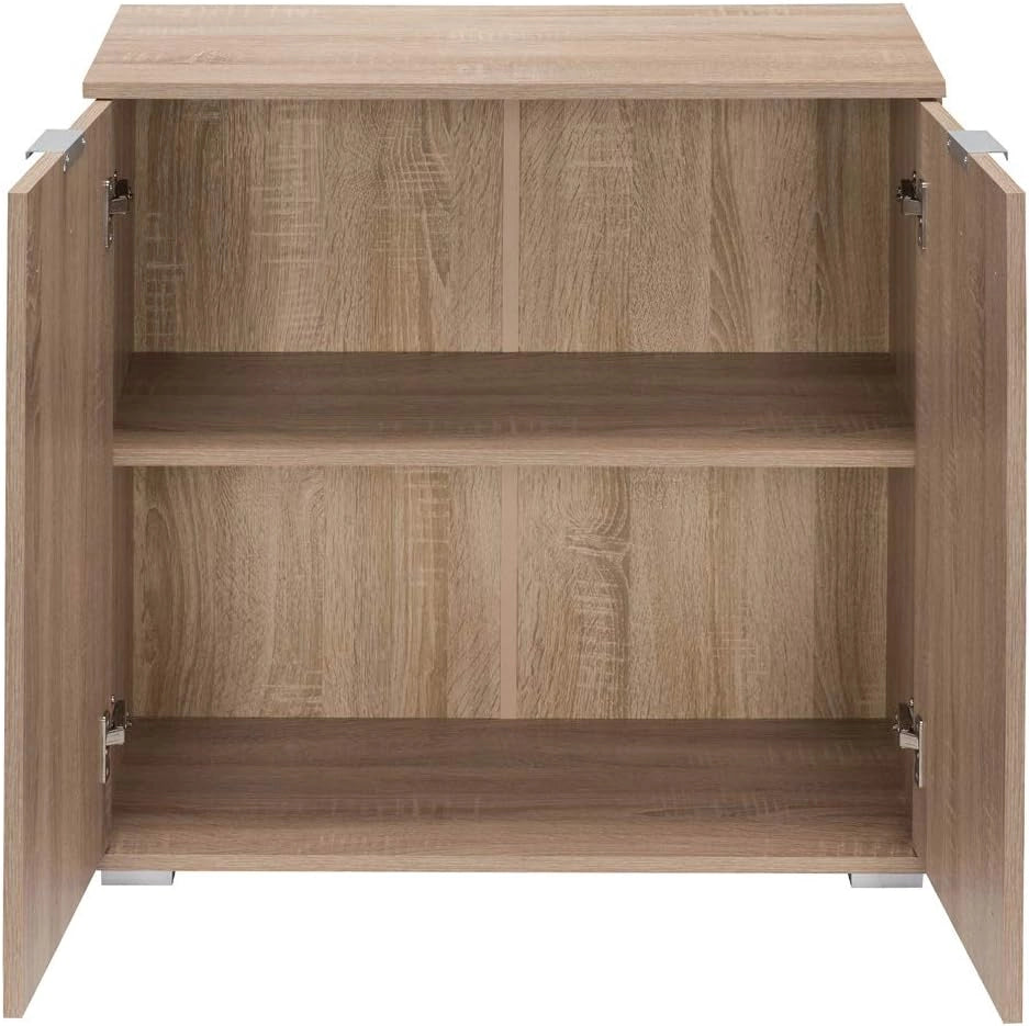 ® Cassettiera Alba 2 Ante con Ripiani 71x74x35cm Comò Armadietto Ufficio Mobiletto Rovere