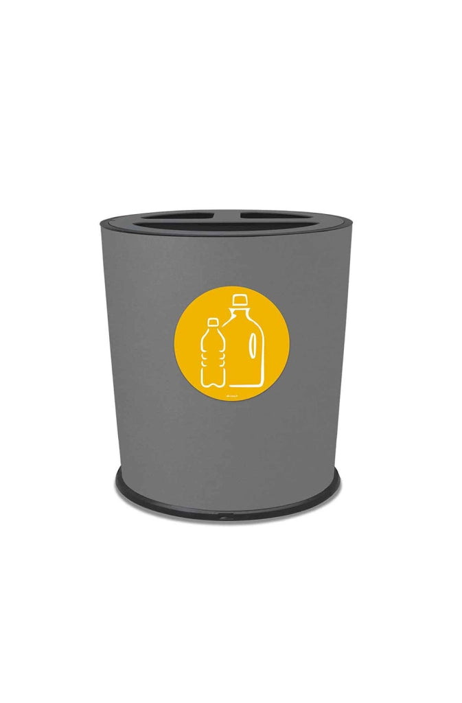 Pattumiera a Bidone per Raccolta Differenziata Ø35x40 cm 3 Scomparti 38 L Totali in Metallo Verniciato Grigio