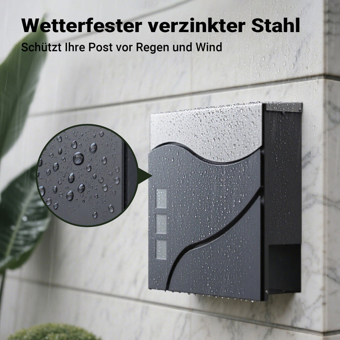 Cassetta postale con vano portagiornale V28 antracite e acciaio inox 370 x 102 x 370 mm