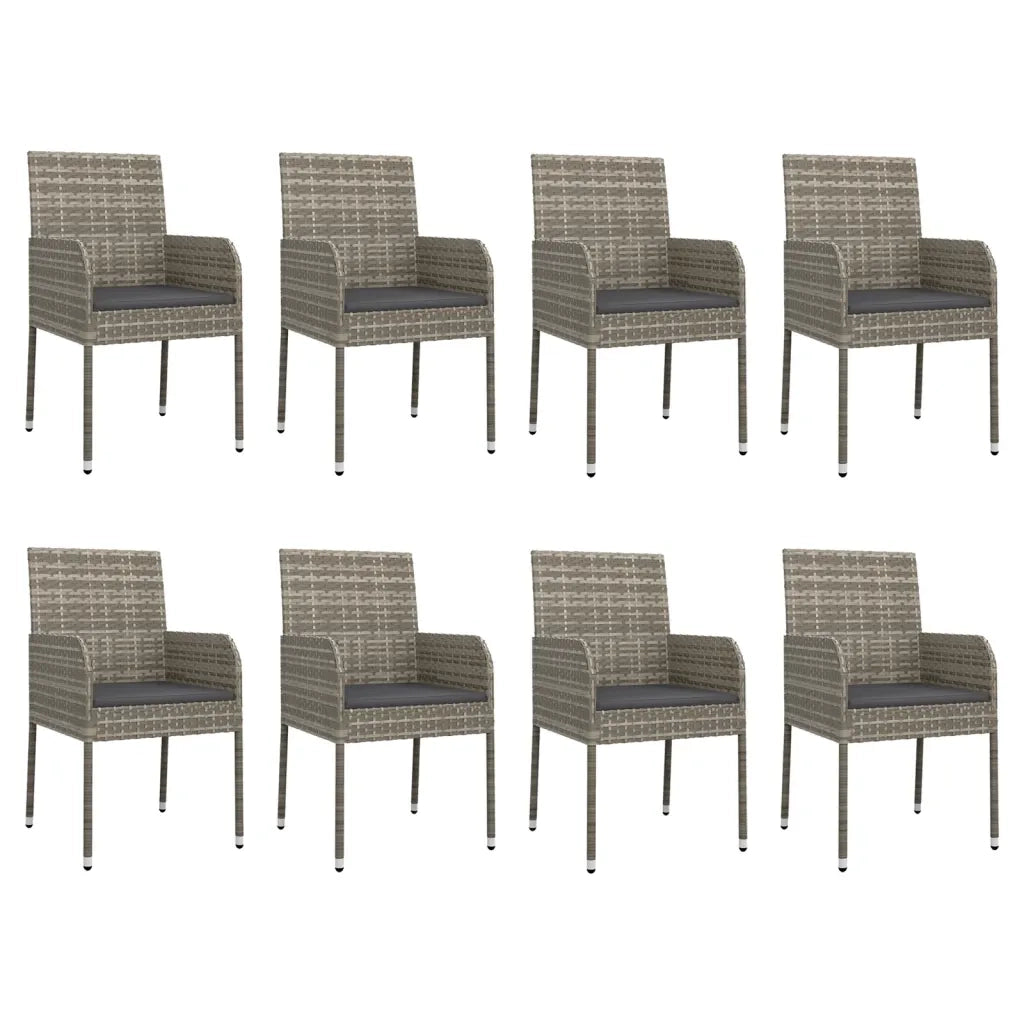 Set da Pranzo da Giardino 9 pz con Cuscini in Polyrattan Grigio 3185022