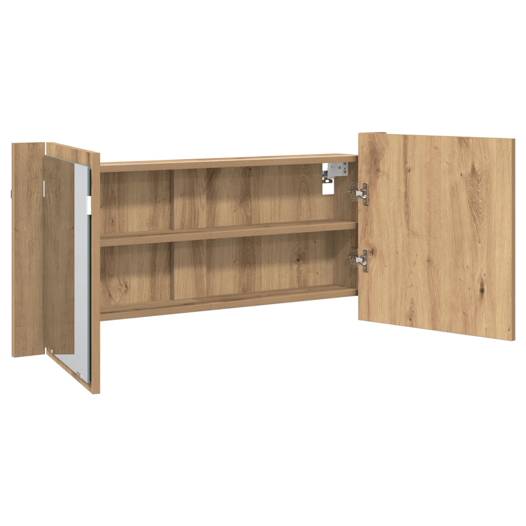 Mobiletto Specchiera LED Rovere Artisanale 100x12x45 cm Legno Ingegnerizzato