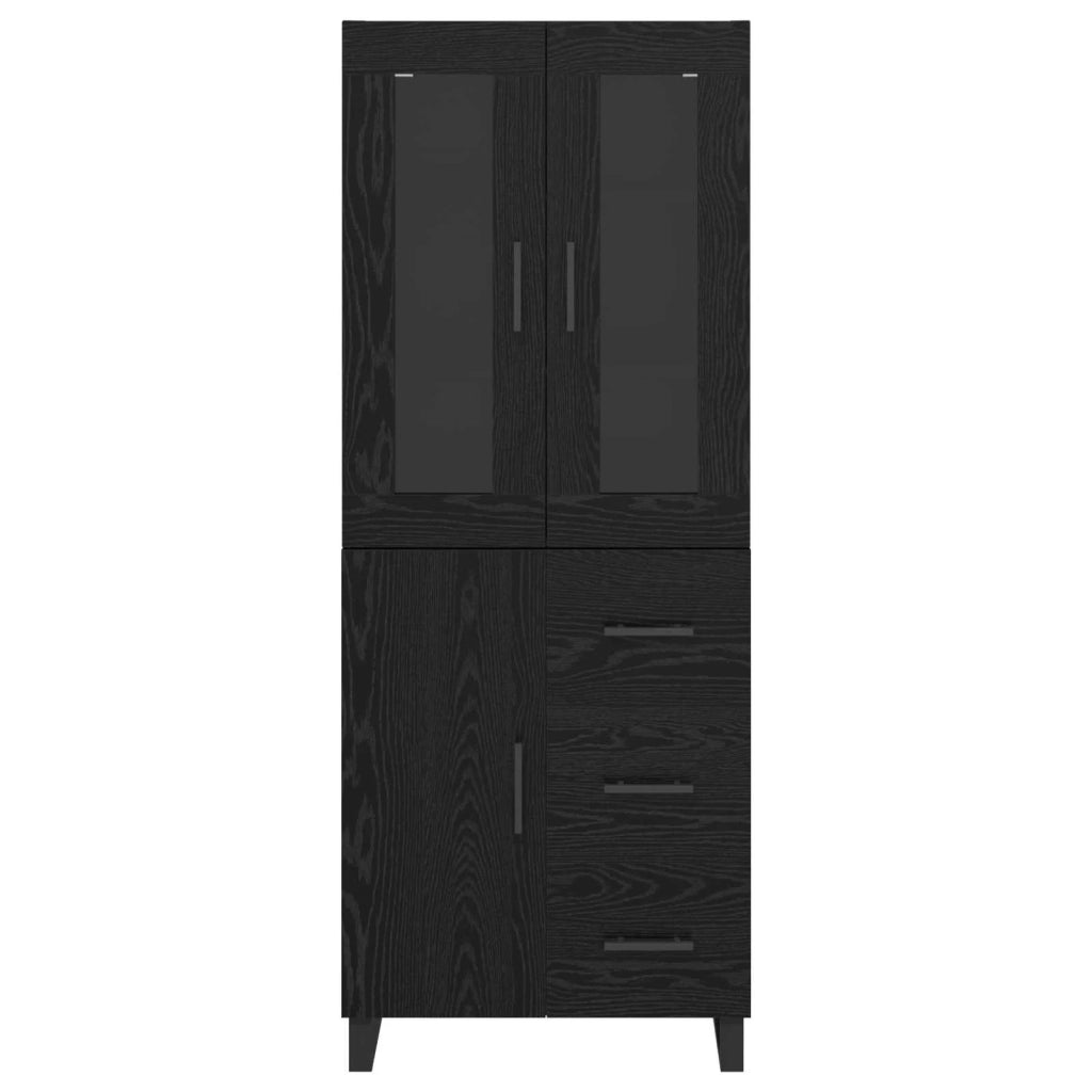 Credenza 2 pcs Rovere Nero Legno Stratificato e Vetro