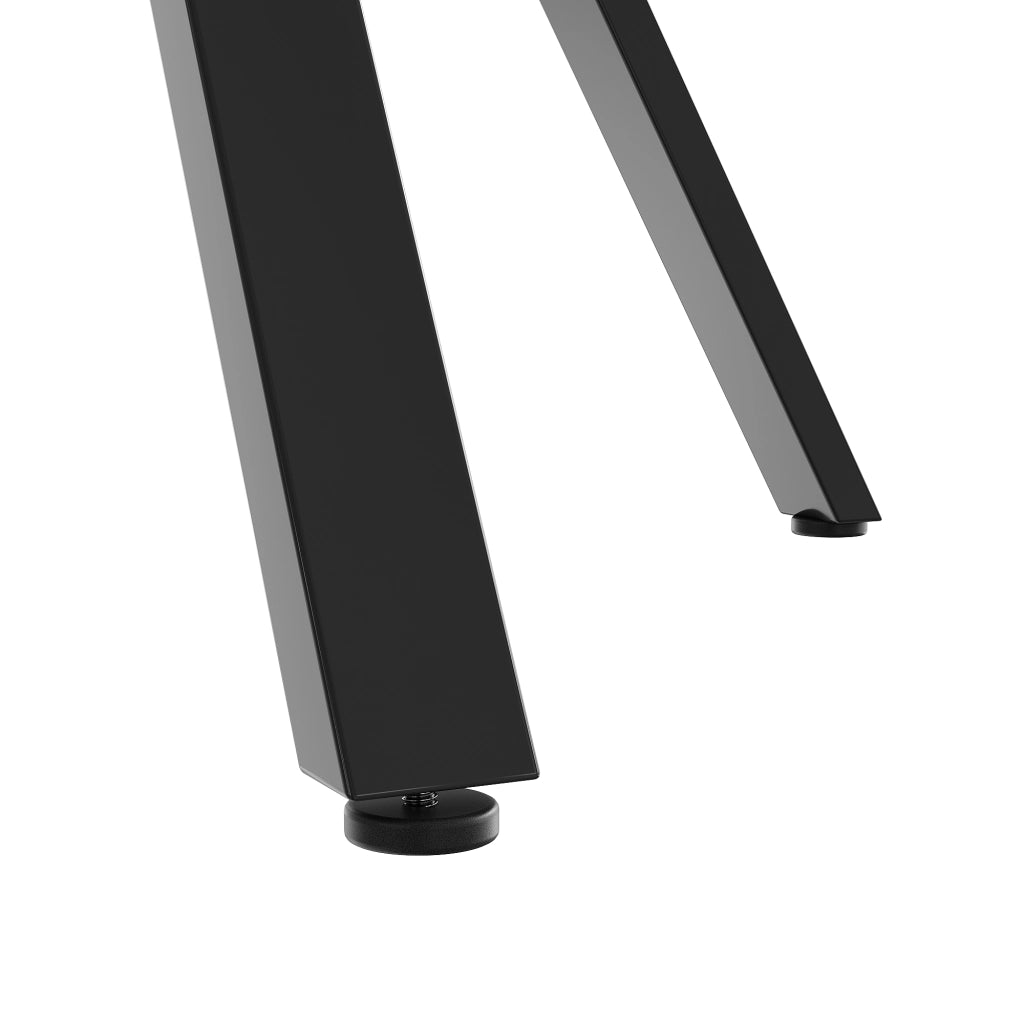 Tavolo da pranzo rotondo con piano effetto marmo in MDF e base metallica nera a X raggio 50 cm altezza 75 cm