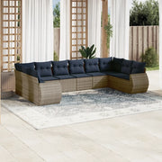 Set Divani da Giardino 10 pz con Cuscini Grigio in Polyrattan 3221870