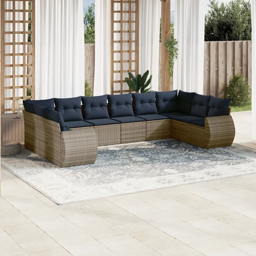 Set Divani da Giardino 10 pz con Cuscini Grigio in Polyrattan 3221870