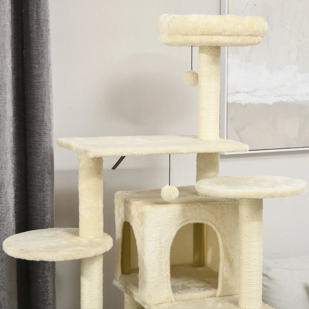 Tiragraffi per gatti con nicchie e piattaforme ¨C zephmum ¨C beige 171 cm