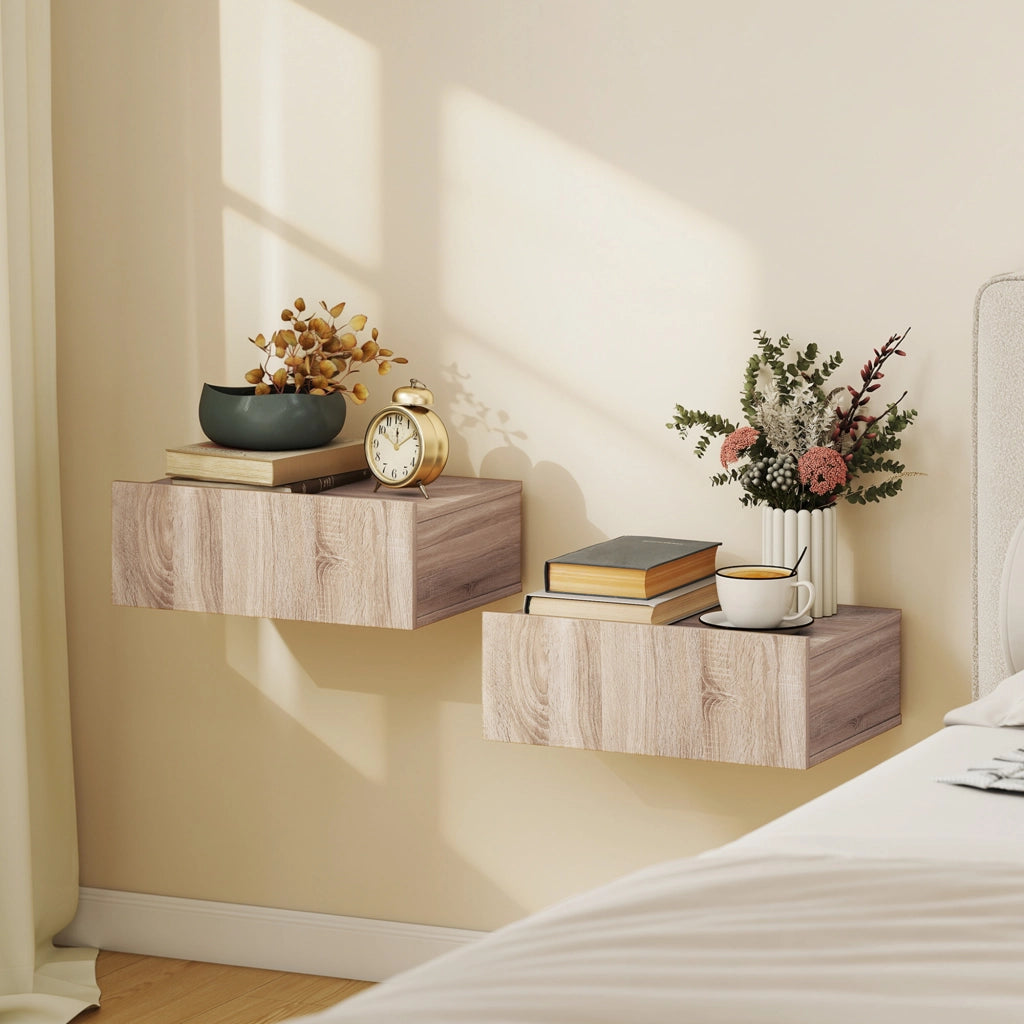 Comodino a muro con cassetto ¨C zephmum ¨C quercia 40x30x15 cm