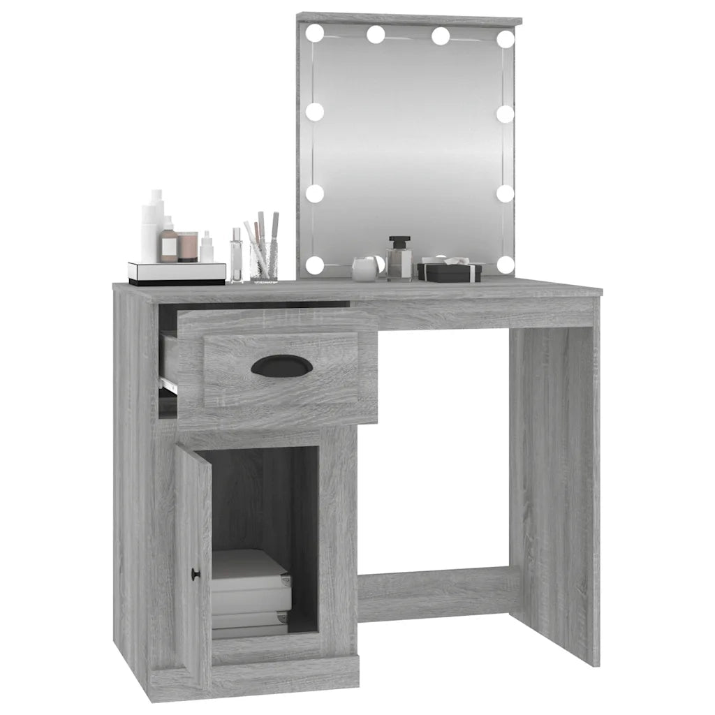 Toeletta | Tavolo da Trucco con LED Grigio Sonoma 90x50x132,5cm Legno Multistrato
