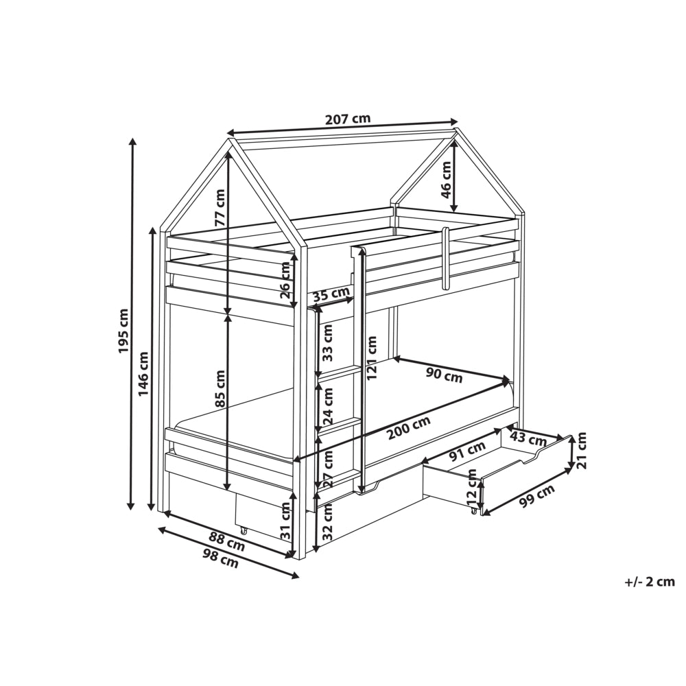 Letto a castello in legno di pino con cassetti bianchi 90 x 200 cm cameretta bambini