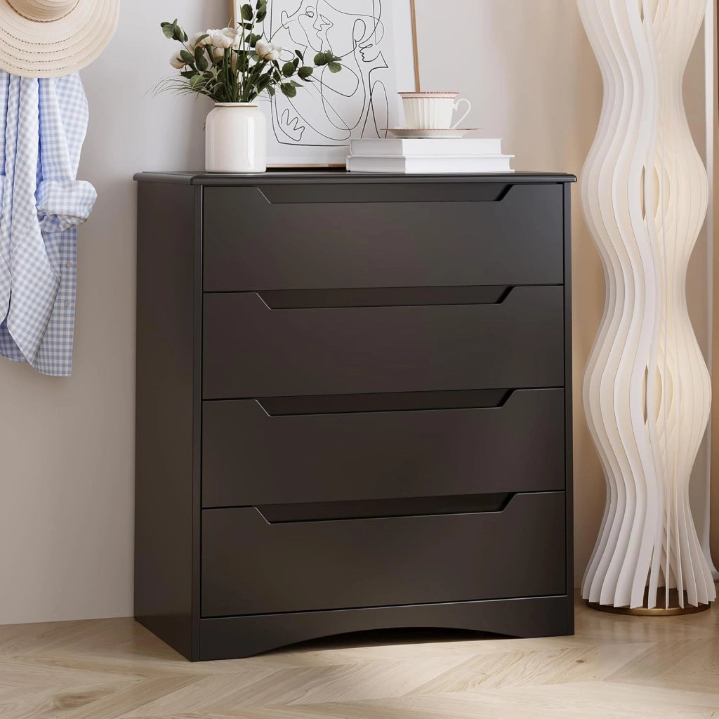 Cassettiera Camera da Letto con 4 cassetti, settimino camera da letto,Moderno e Salvaspazio per la Camera da Letto Soggiorno e Ingresso, 71 x 41 x 82 CM,Bianco (Nero)