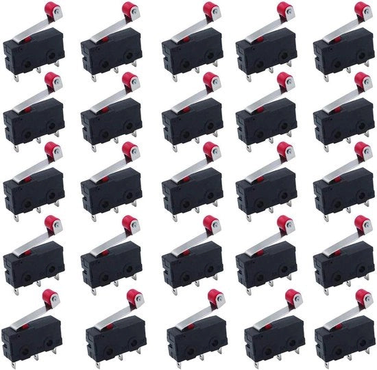 25 micro-interruttori di commutazione finale con manopola di rotazione arm SPDT 1NO 1NC AC 250V 5A azione a scatto maniglia mini rotella manopola arm commutatore