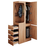 Armadio 70×40×170 cm con 4 cassetti; vano appendiabiti aperto e 1 anta; legno naturale