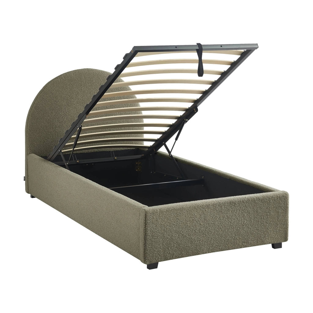 Struttura letto con contenitore e testiera 90x190cm, imbottita bouclé,