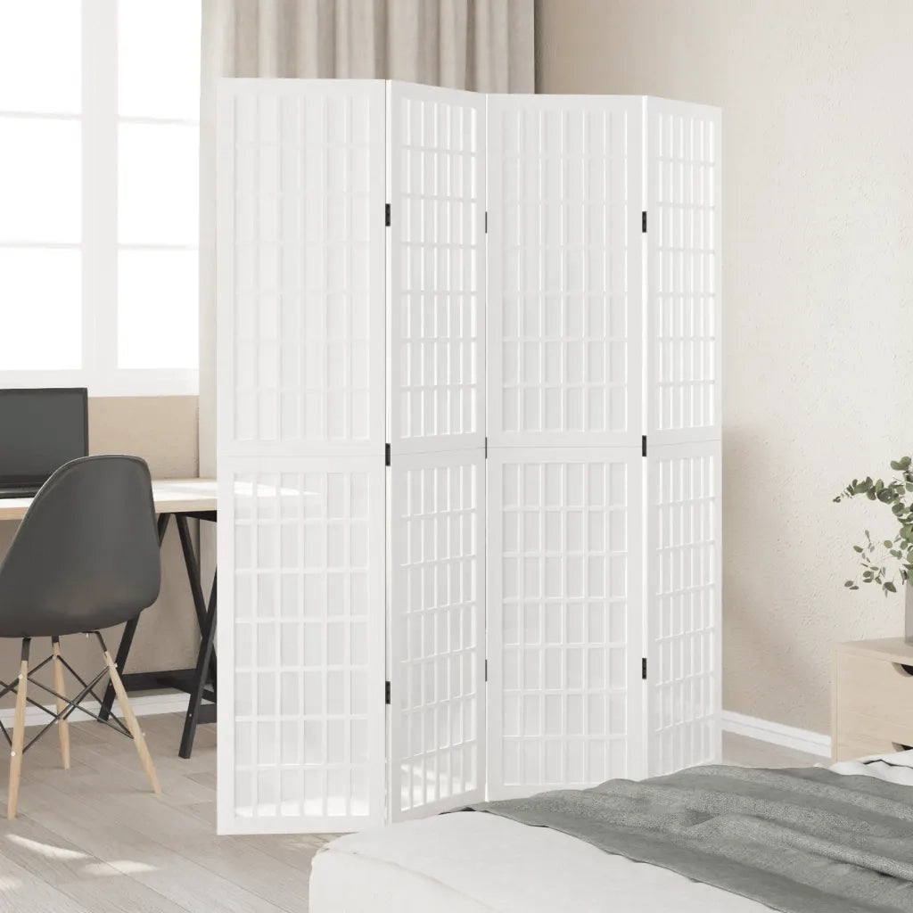 Divisorio Ambienti | Divider per stanze | Paravento 4Pannelli Bianco Legno Massello di Paulownia