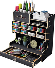 Organizzatore per ufficio in legno - 12 Compartimenti - 28,2x15,1x30 cm - Nero