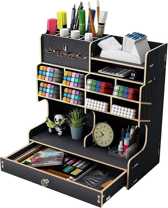 Organizzatore per ufficio in legno - 12 Compartimenti - 28,2x15,1x30 cm - Nero