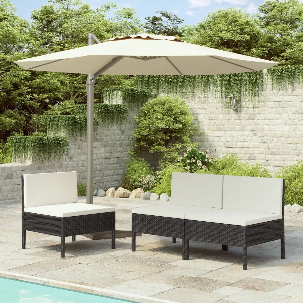 Sedie da Giardino 3 pz con Cuscini in Polyrattan Nere cod mxl 23071
