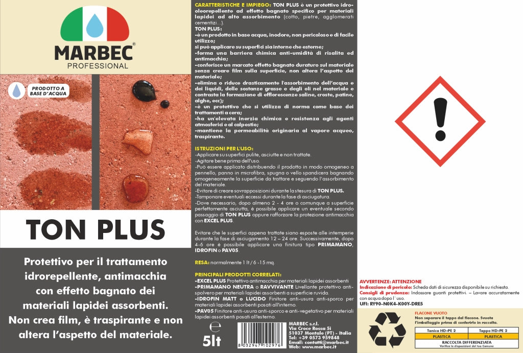 Protettivo effetto bagnato per pietre e cotto TON PLUS   5LTx4Pz