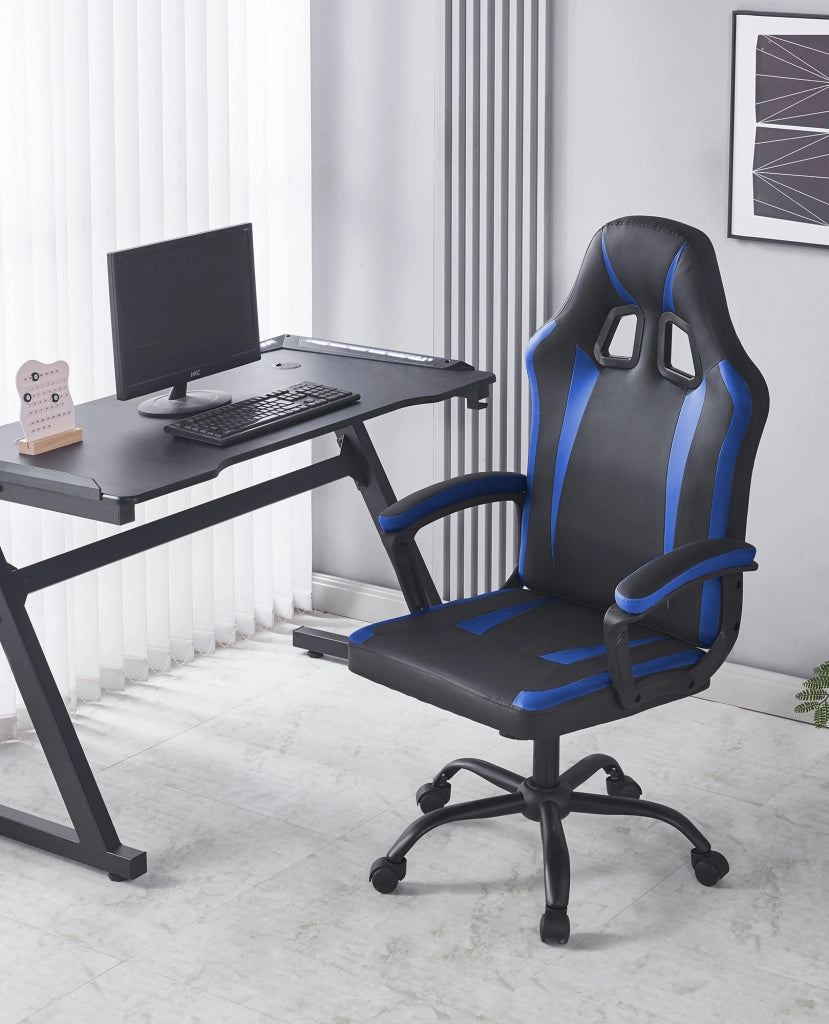 Sedia Gaming Adulto Professionale SimilPelle Reclinabile Con Braccioli Poltrona Ufficio Regolabile in Altezza Pistone Gas Gamer Portata 150 Kg Blu